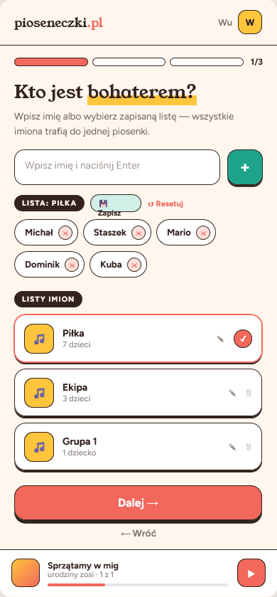 Krok 1 — Wpisz imiona