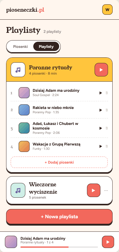 Playlisty i odtwarzacz w aplikacji